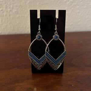 Boho Silver Blue Beaded Drop Earrings Southwest Style Dangle Jewelry